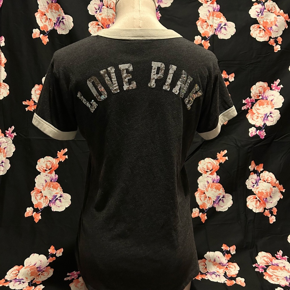 PINK Victoria's Secret grey Tee with sequin letters